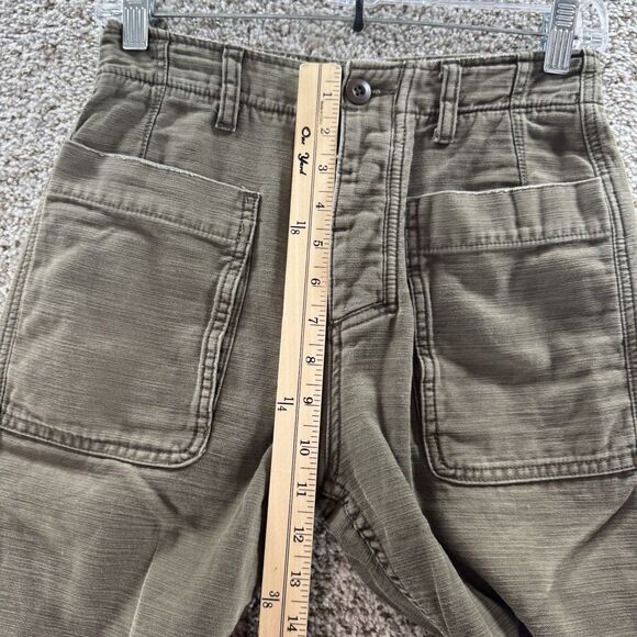 Free People Pants Womens 24 Green Cotton Button Fly Raw Hem Military Pockets - Picture 3 of 11